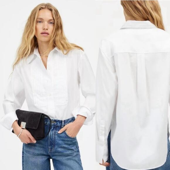 Madewell Tuxedo Button-Up Shirt in Poplin Eyelet White XS NT225 Work Office - Picture 1 of 10